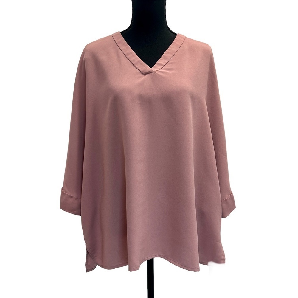 Anne klein dusty rose pink web sleeve V-neck blouse Sz M